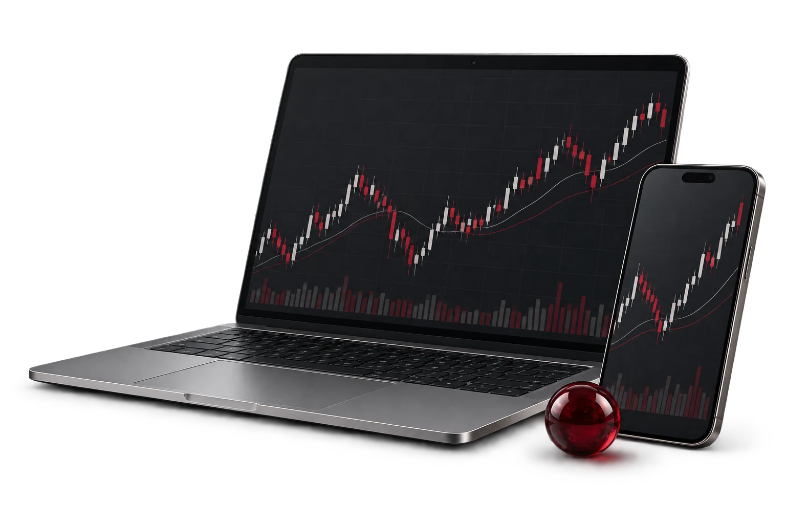 Illustrative laptop and mobile trading screens